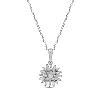 Sparks of Love Diamond Necklace 1/4 ct tw Round/Baguette 10K White Gold 18