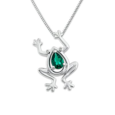 Frog Necklace Lab-Created Emerald Sterling Silver