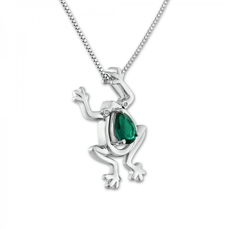 Frog Necklace Lab-Created Emerald Sterling Silver