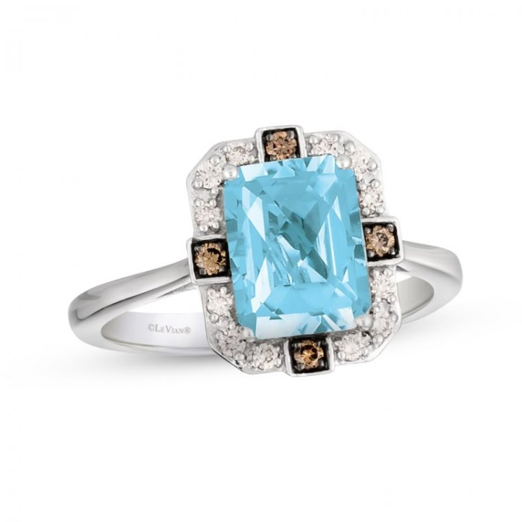 Le Vian Aquamarine Ring 1/6 ct tw Diamonds 14K Vanilla Gold