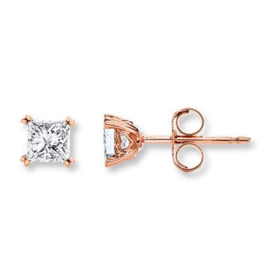 Diamond Earrings 1/4 ct tw Princess-cut 14K Rose Gold