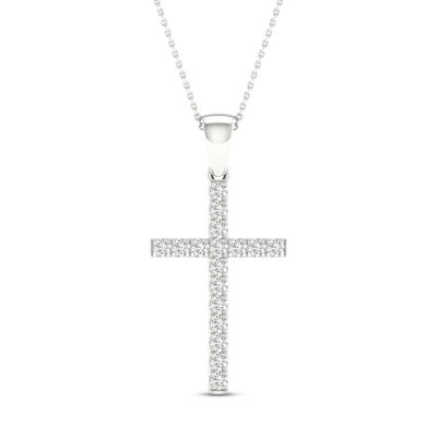 Diamond Cross Necklace 1/4 ct tw Round-Cut 10K White Gold 18