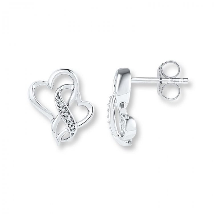 Heart  Infinity Earrings 1/20 ct tw Diamonds Sterling Silver