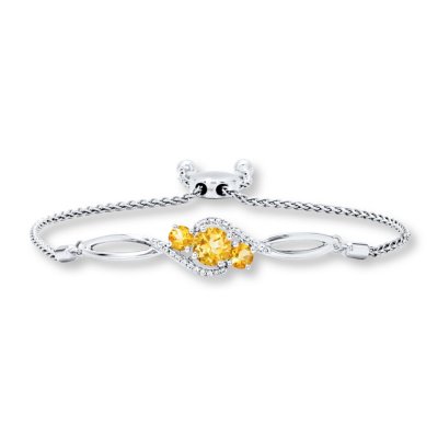 Citrine Bolo Bracelet Lab-Created Sapphires Sterling Silver