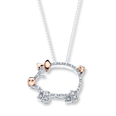 Diamond Pig Necklace 1/20 carat tw Sterling Silver/10K Gold