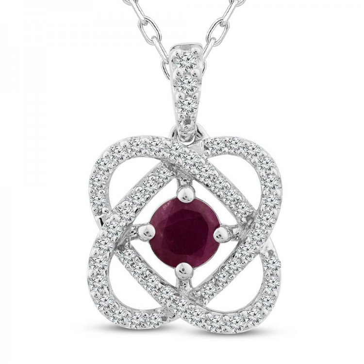 Center of Me Ruby  Diamond Necklace 1/5 ct tw 10K White Gold 18