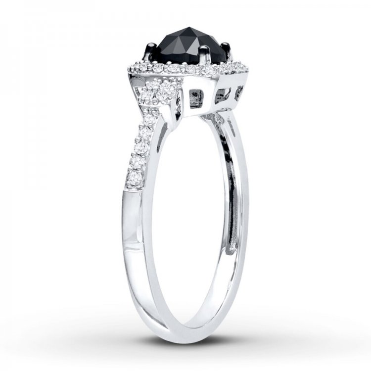 Black Diamond Ring 1 ct tw Cushion-cut 14K White Gold