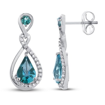 Oceanic Blue Topaz  White Topaz Earrings Sterling Silver