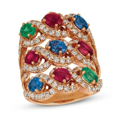 Le Vian Creme Brulee Multi-Gemstone Ring 1-3/4 ct tw Diamonds 14K Strawberry Gold