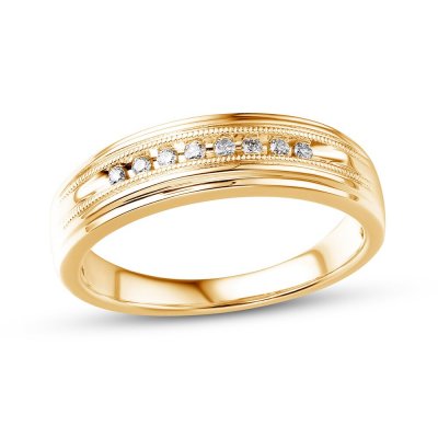 Mens Wedding Band 1/10 ct tw Diamonds 10K Yellow Gold