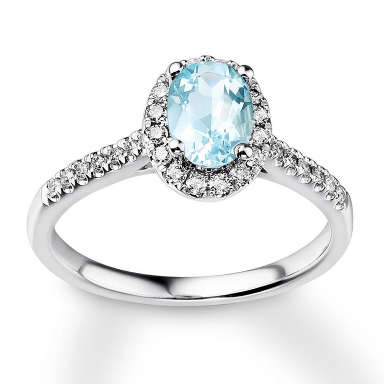 Aquamarine Engagement Ring 1/4 ct tw Diamonds 14K White Gold