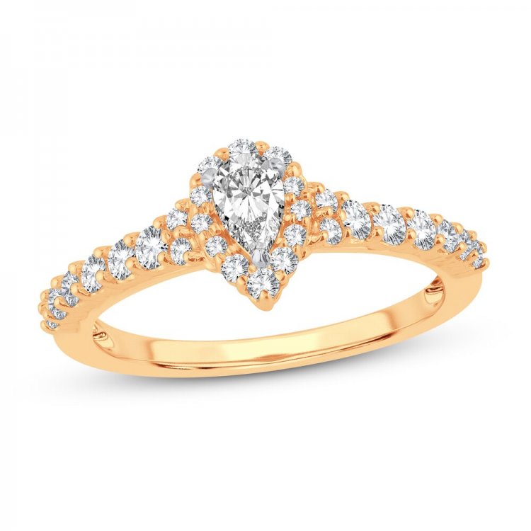 Diamond Engagement Ring 1/2 ct tw Pear/Round 14K Yellow Gold