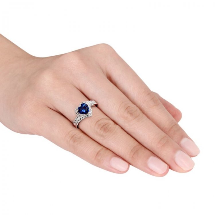 Blue  White Lab-Created Sapphire Ring Sterling Silver