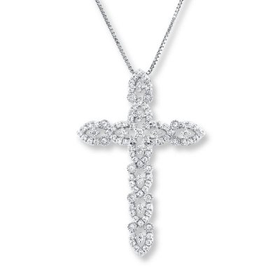 Diamond Cross Necklace 1/2 ct tw Round-cut 10K White Gold