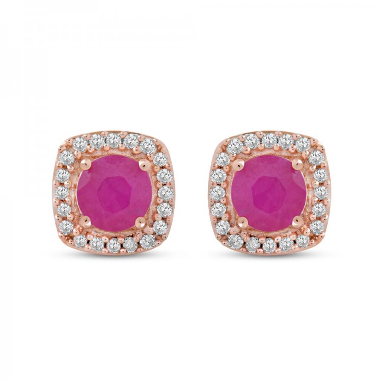 Ruby Earrings 1/10 ct tw Diamonds 10K Rose Gold