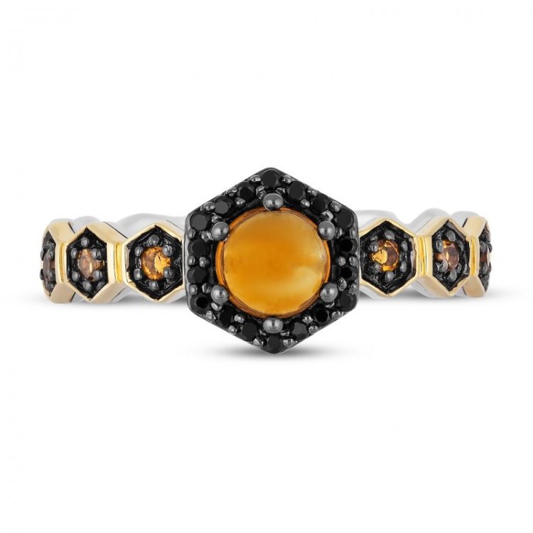 Treasures Winnie the Pooh Citrine  Black Diamond Ring 1/10 ct tw 10K Yellow Gold/Sterling Silver