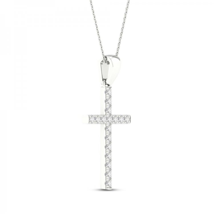 Diamond Cross Necklace 1/4 ct tw Round-Cut 10K White Gold 18