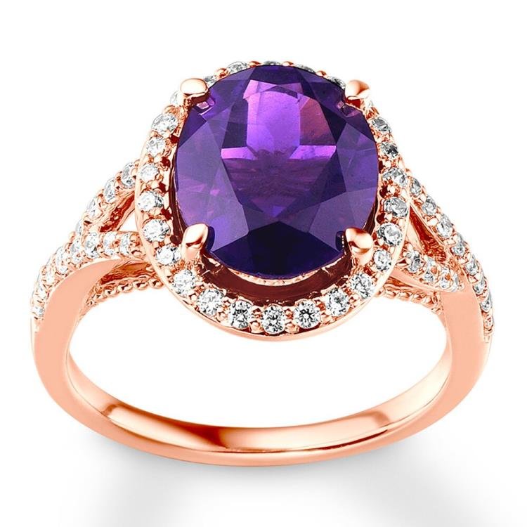 Amethyst Engagement Ring 3/8 ct tw Diamonds 14K Rose Gold