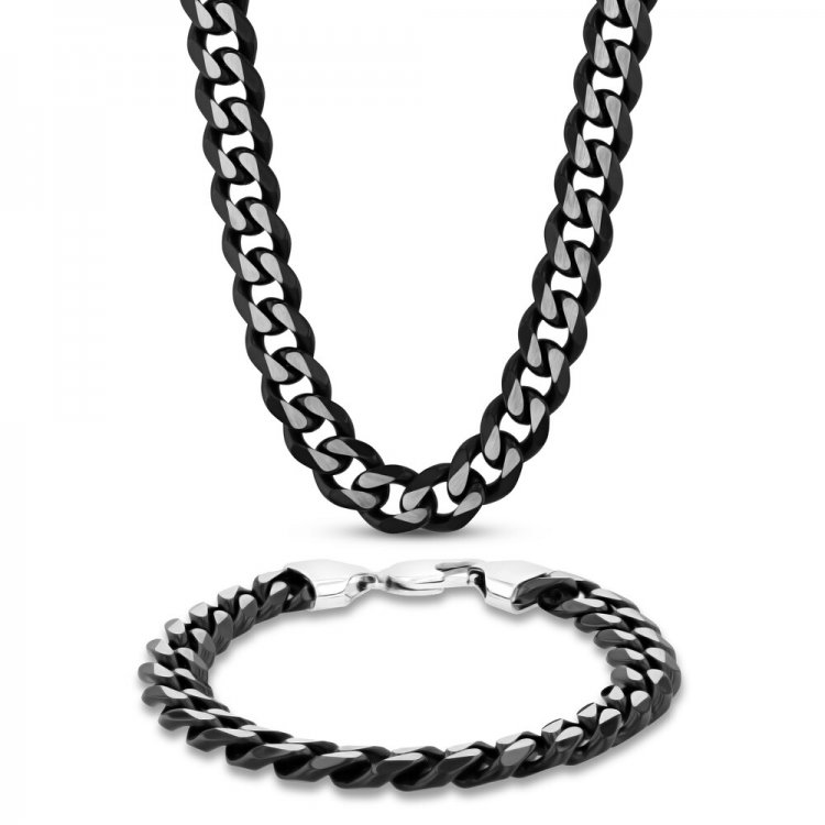 Mens Curb Chain Necklace Stainless Steel/Black Ion Plating 24