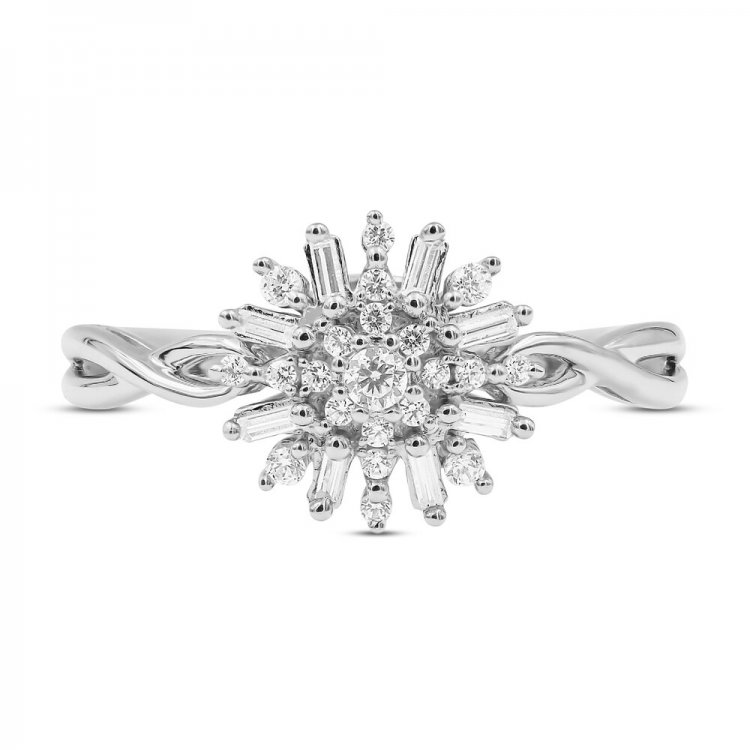 Sparks of Love Diamond Ring 1/4 ct tw Round/Baguette 10K White Gold