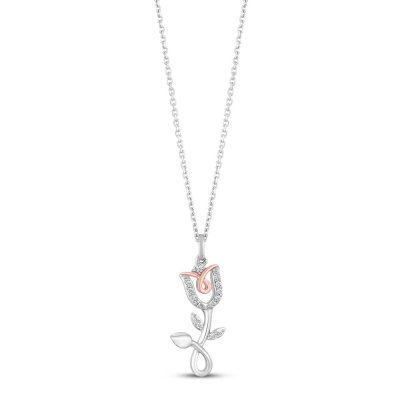 Hallmark Diamonds Flower Necklace 1/15 ct tw Sterling Silver/10K Rose Gold