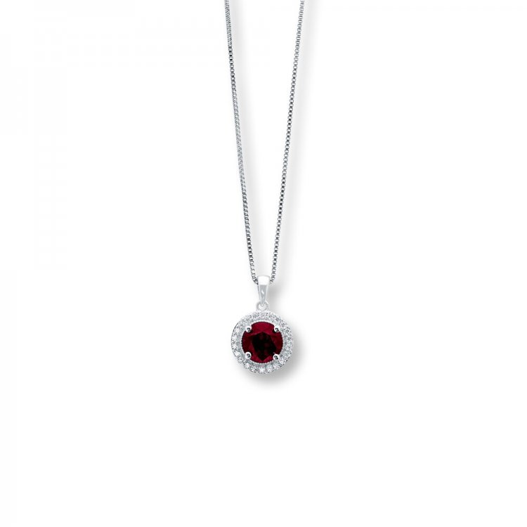 Garnet Necklace Lab-Created White Sapphires Sterling Silver