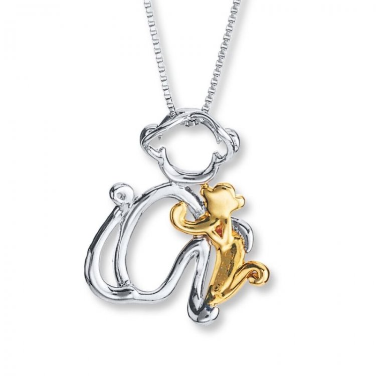 Monkey Necklace 1/8 ct tw Diamonds Sterling Silver/10K Gold