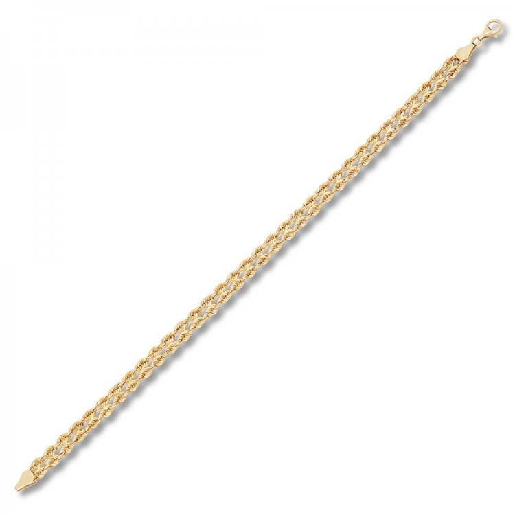 Double Rope Chain Bracelet 10K Yellow Gold 7.5"