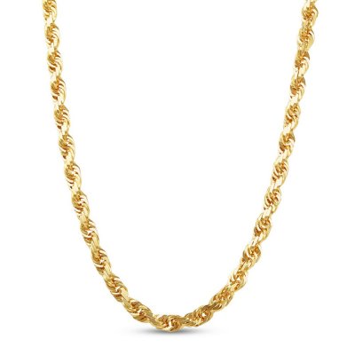 Mens Rope Chain Necklace 10K Yellow Gold 24