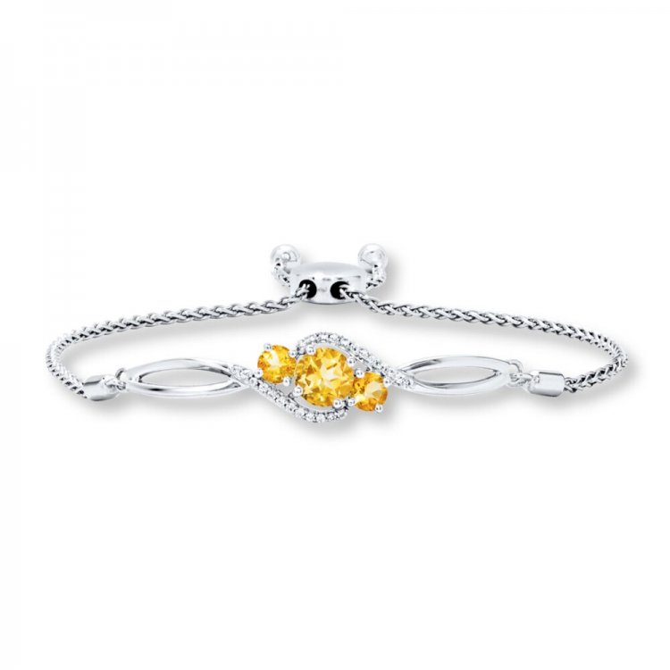 Citrine Bolo Bracelet Lab-Created Sapphires Sterling Silver