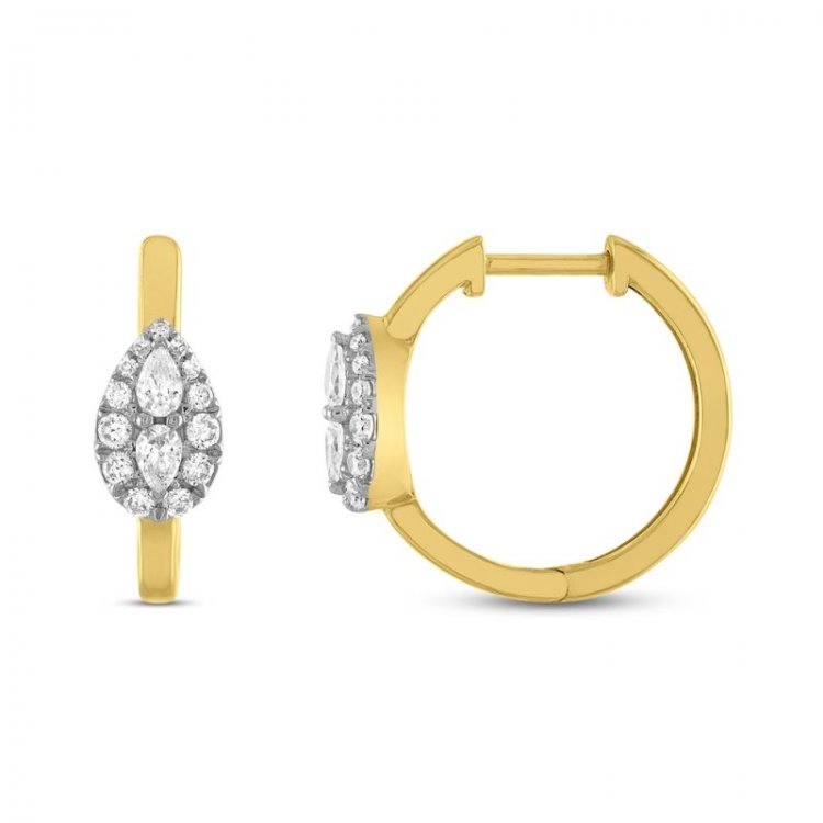 Forever Connected Diamond Hoop Earrings 3/8 ct tw Pear/Round-Cut 10K Yellow Gold