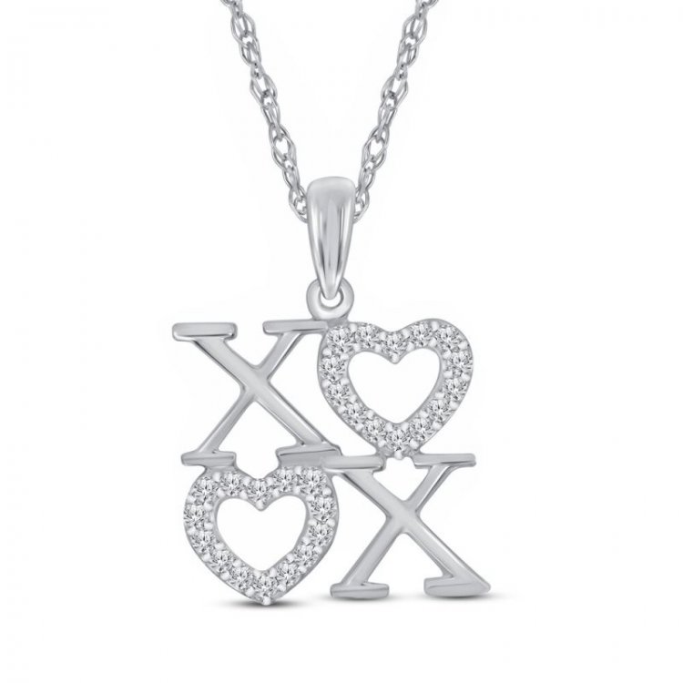 Diamond XO Necklace 1/10 ct tw Sterling Silver 18