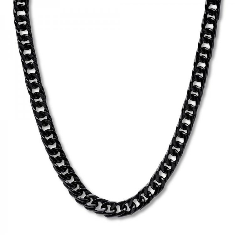 Men's Black Ion-Plated Stainless Steel Curb Link Necklace 24"