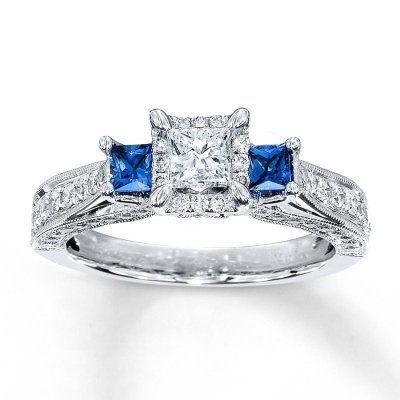 Diamond/Sapphire Ring 1 ct tw Princess-cut 14K White Gold