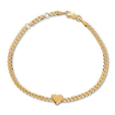 Heart Curb Chain Bracelet 14K Yellow Gold Adjustable