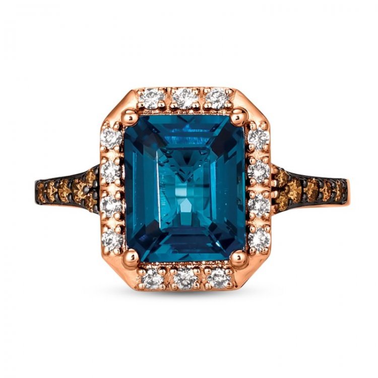 Le Vian Blue Topaz Ring 1/3 ct tw Diamonds 14K Strawberry Gold