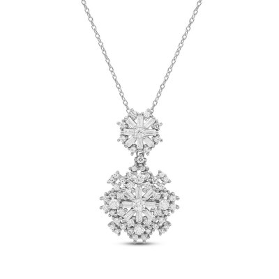 Sparks of Love Diamond Necklace 1 ct tw Round/Baguette 10K White Gold 18