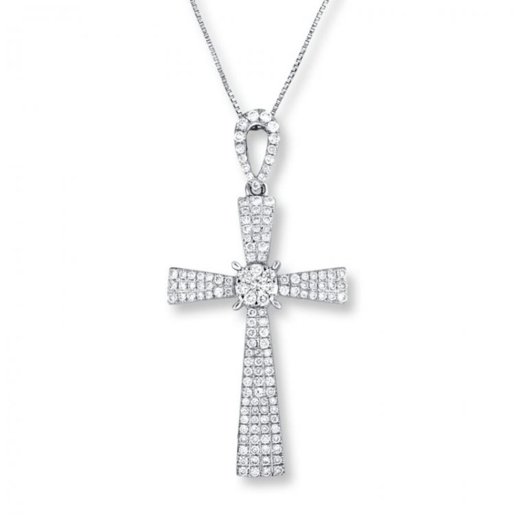 Cross Necklace 1/2 ct tw Diamonds 14K White Gold