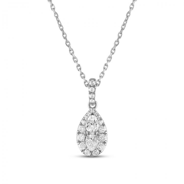 Forever Connected Diamond Necklace 1/4 ct tw Round/Pear 10K White Gold 18