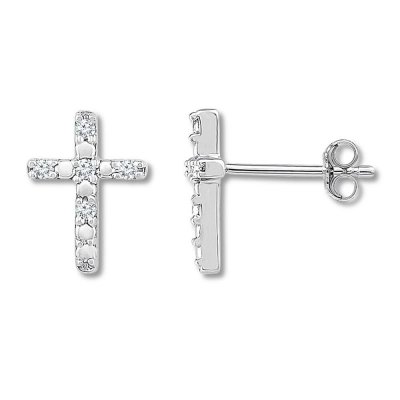 Diamond Cross Earrings 1/20 ct tw Round-cut 10K White Gold