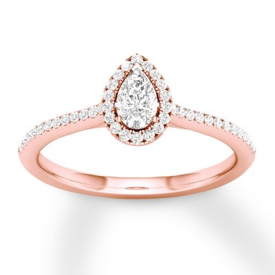 Diamond Engagement Ring 1/3 ct tw Pear/Round 10K Rose Gold