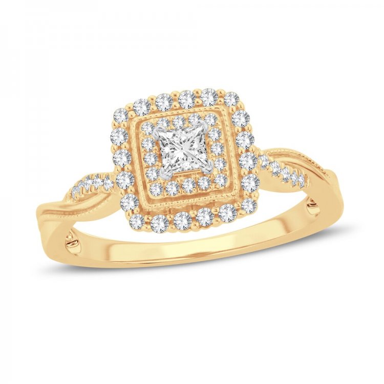 Diamond Engagement Ring 3/8 ct tw Princess/Round 14K Yellow Gold