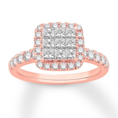 Diamond Engagement Ring 1-1/5 cttw Princess/Round 14K Rose Gold