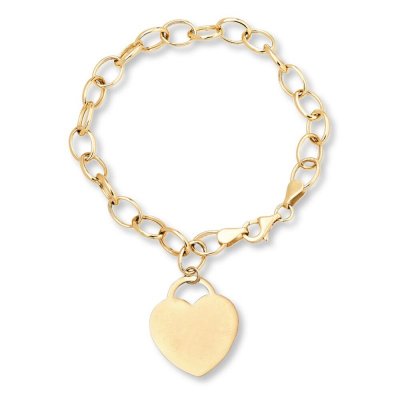 Dangle Heart Bracelet 10K Yellow Gold 7.5 Length