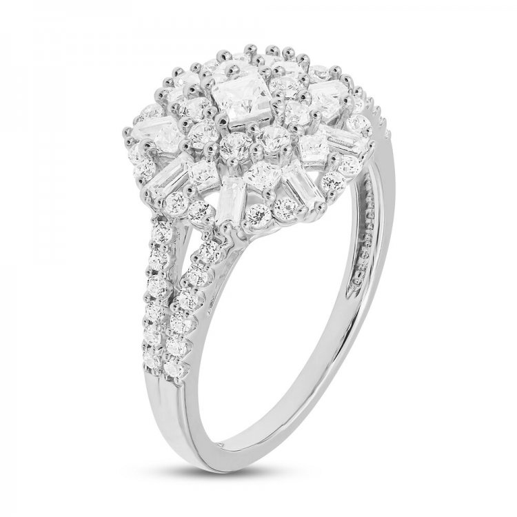 Sparks of Love Diamond Starburst Ring 1 ct tw Round/Princess/Baguette 10K White Gold