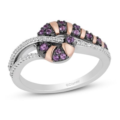 Disney Treasures Alice in Wonderland Cheshire Cat Amethyst  Diamond Ring 1/10 ct tw Sterling Silver/10K Rose Gold