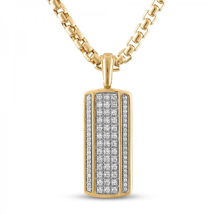 Mens Diamond Dog Tag 3/4 ct tw 14K Yellow Gold Plated Stainless Steel 22