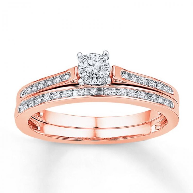 Diamond Bridal Set 1/8 ct tw Round-cut  10K Rose Gold