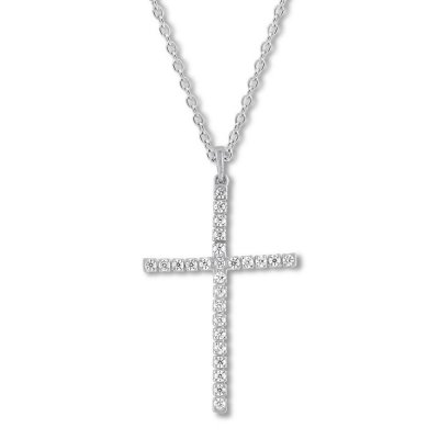 Diamond Cross Necklace 1/4 ct tw Round-cut 10K White Gold