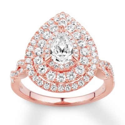 Diamond Engagement Ring 1-1/4 ct tw Pear/Round 14K Rose Gold